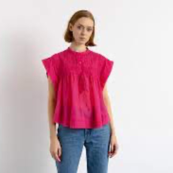 Isabel Marant Étoile Leaza Top, Lightweight Short-Sleeve Shirt, Deep Pink, 36 - Picture 4 of 10
